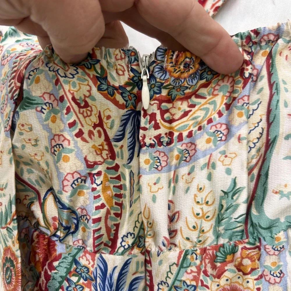 Lulus Cream Scarf Print Halter‎ Romper Boho Satin Paisley Floral Womens Size S